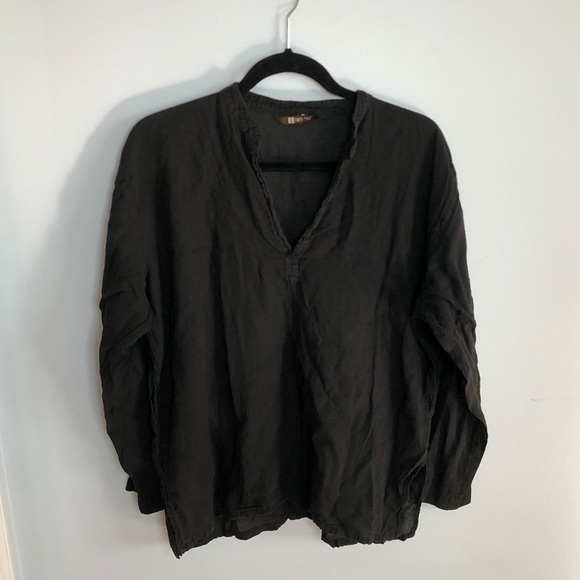 Earth Tone Black Cotton Long Sleeve V-Neck Shirt S - Picture 2 of 5